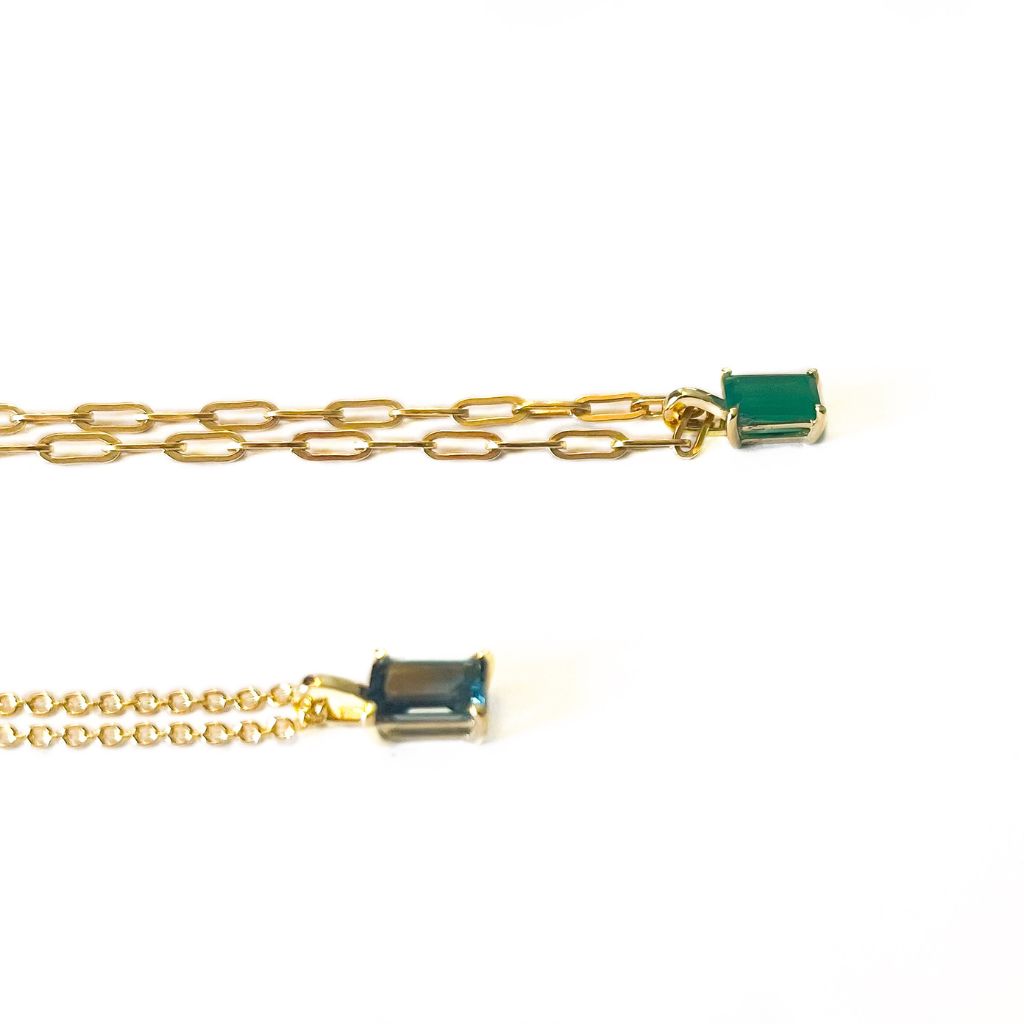 9ct gold baguette gemstone pendants by Thor Collective