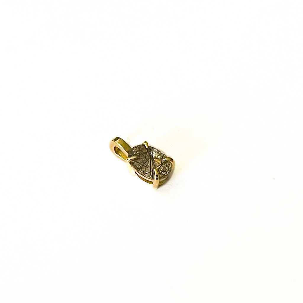9ct Gold oval pendant with Black Rutilated Quartz gemstone