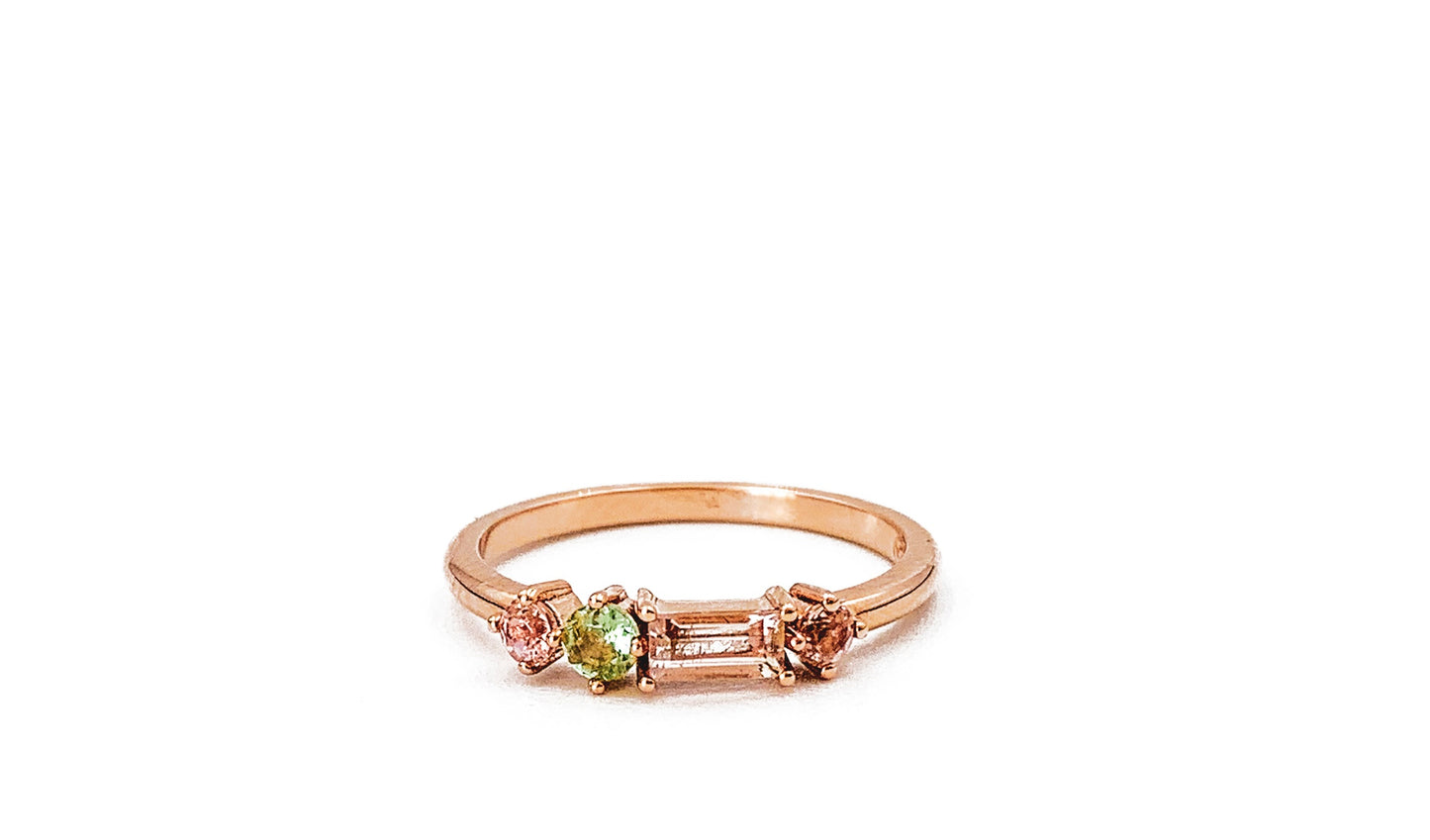 9ct rose gold ring with 4 colourful gemstones - Thor collective