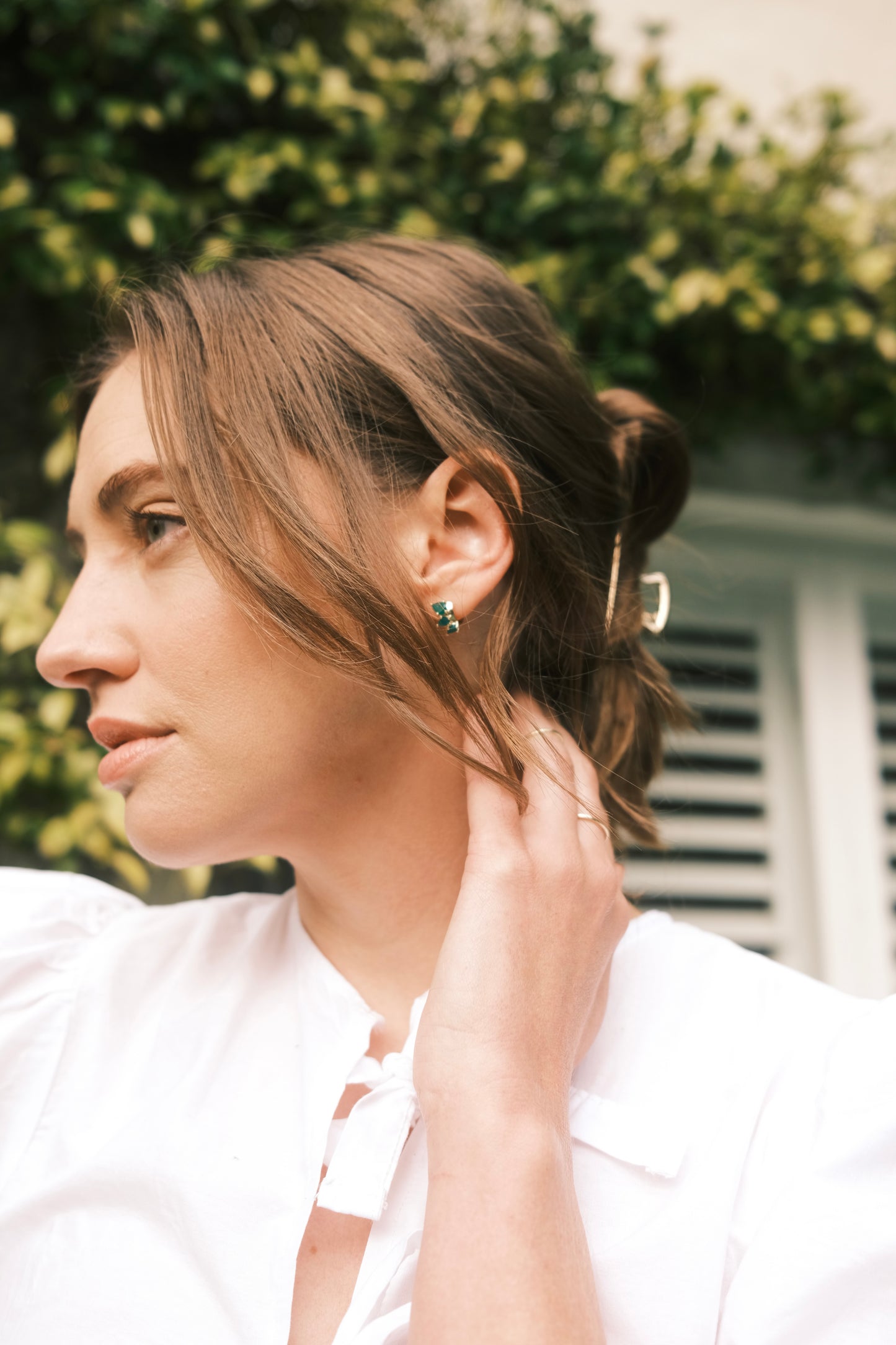 Green onyx gemstone earrings by Thor Collective