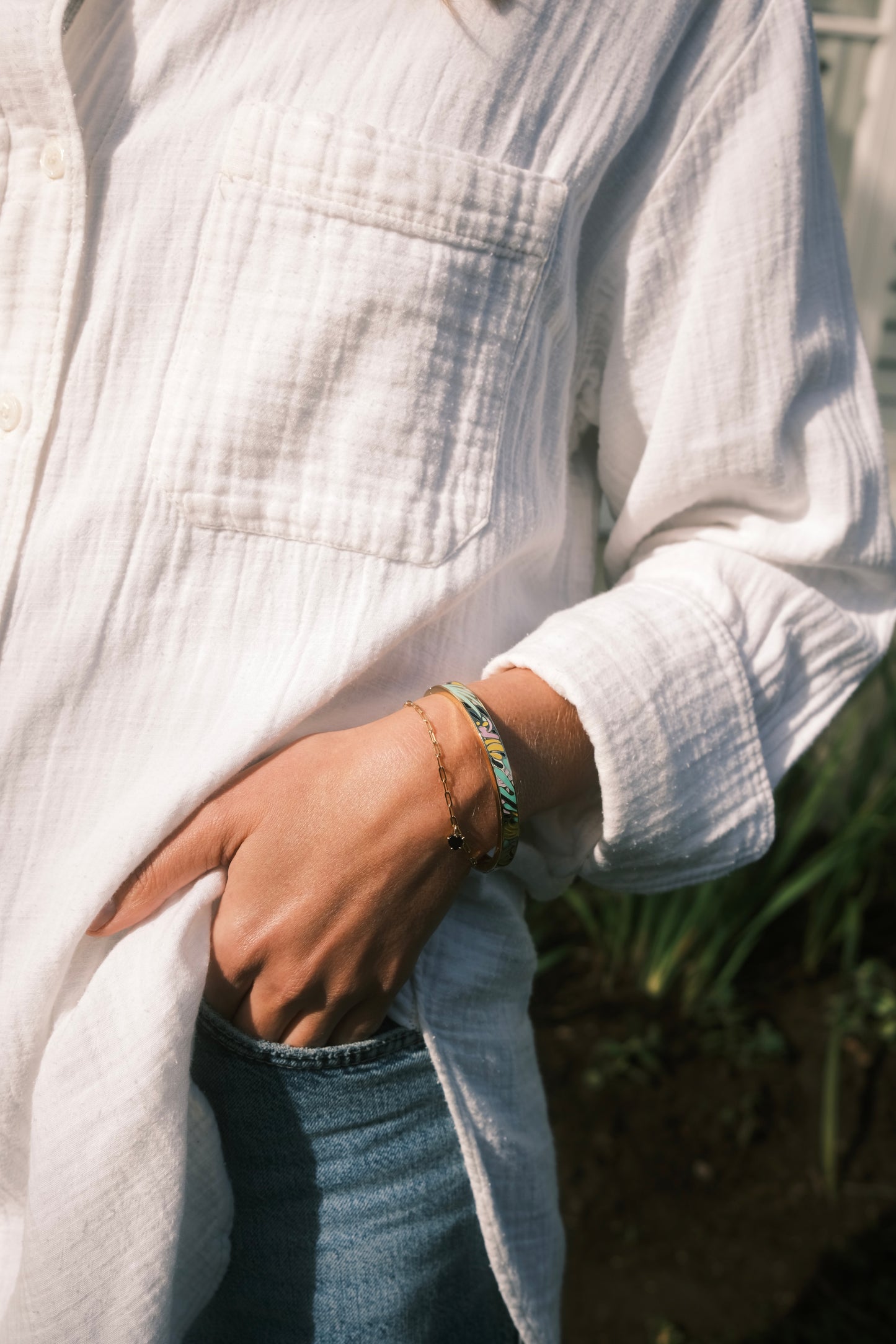 wearing swoon bangle by Thor Collective & Co