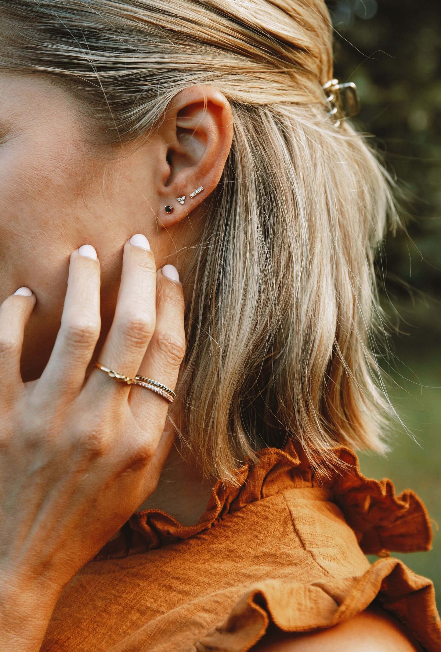 9ct gold and diamond stacking earrings available online at Thor Collective