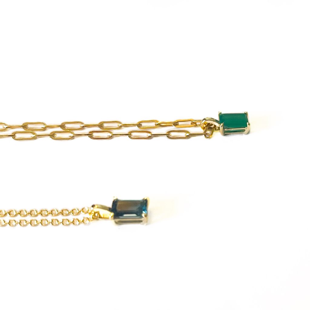 9ct gold baguette gemstone pendants by Thor Collective 