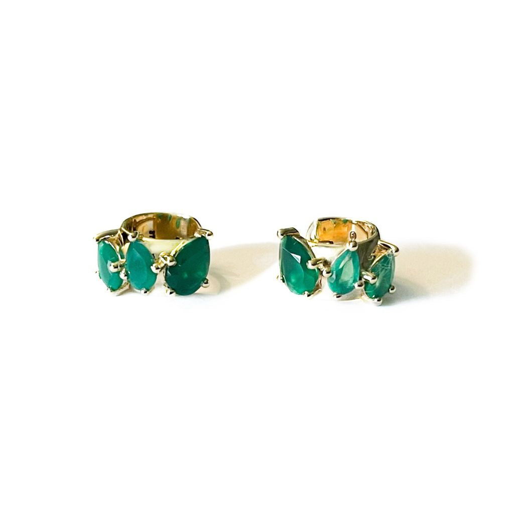 9ct gold and green onyx huggie earrings by Thor Collective 