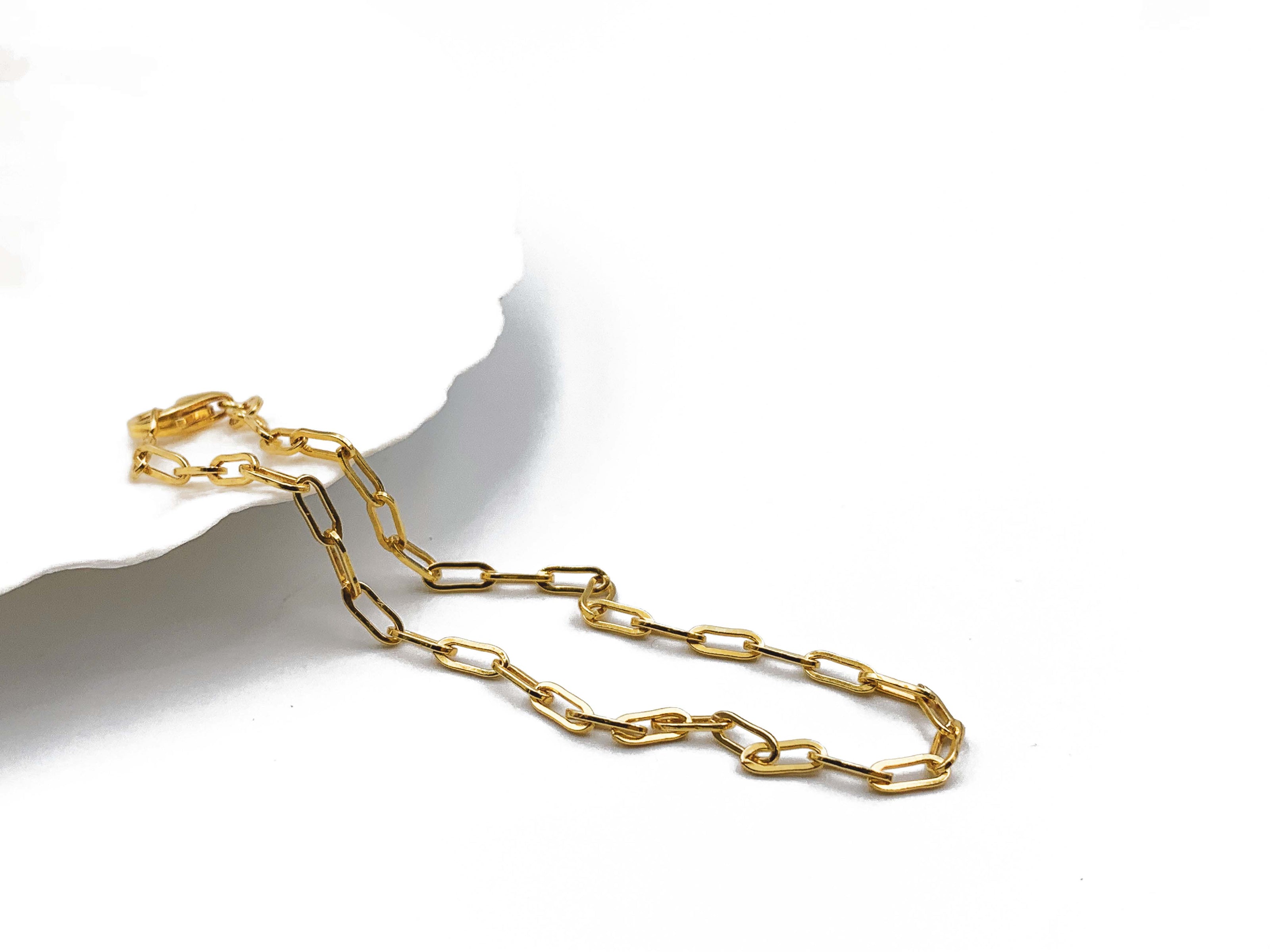 Yellow gold plated paperclip chain bracelet