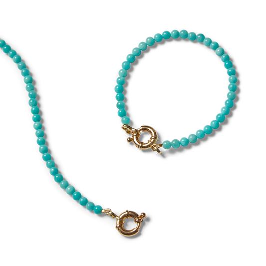 18cm amazonite bracelet with 4mm turquoise beads and a 9ct gold Signoretti clasp