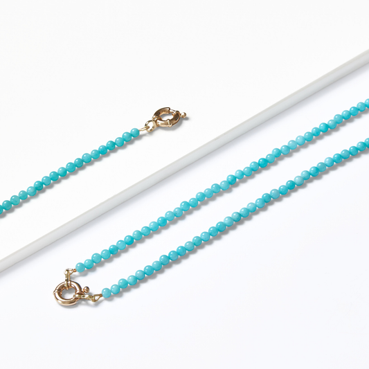 50cm amazonite bead necklace with 4mm turquoise beads and a 9ct gold Signoretti clasp
