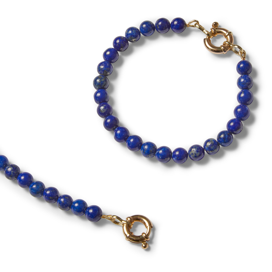 18cm lapis lazuli bracelet with 6mm polished blue beads and a 9ct gold Signoretti clasp