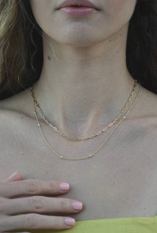 9ct yellow gold diamonds by the yard and paperclip necklace available at Thor Collective South Africa