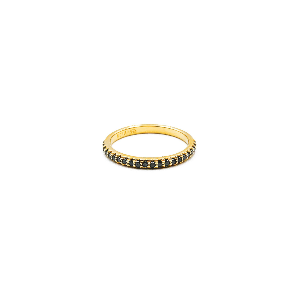 9ct yellow gold eternity ring set with 22 round black diamonds