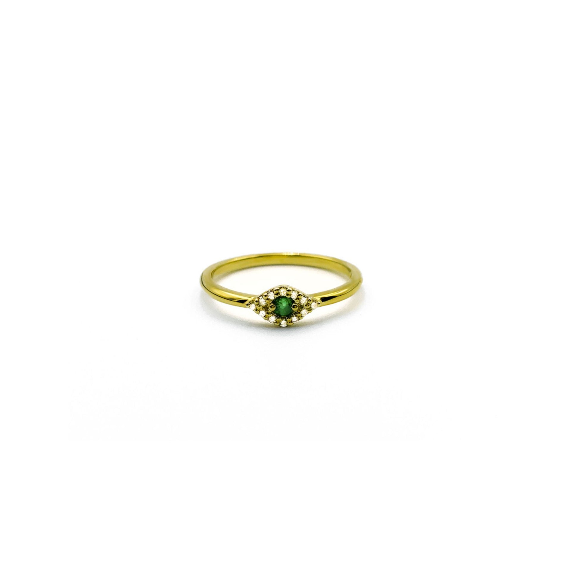 9ct yellow gold evil eye ring with green Onyx - Thor Collective