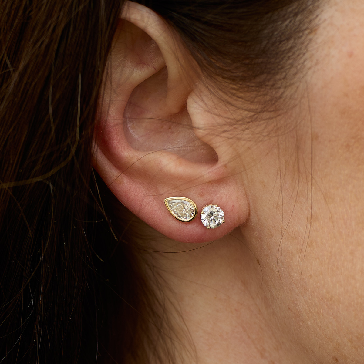 The Bezel Studs (Pear) - Lab Grown Diamond Stud Earrings
