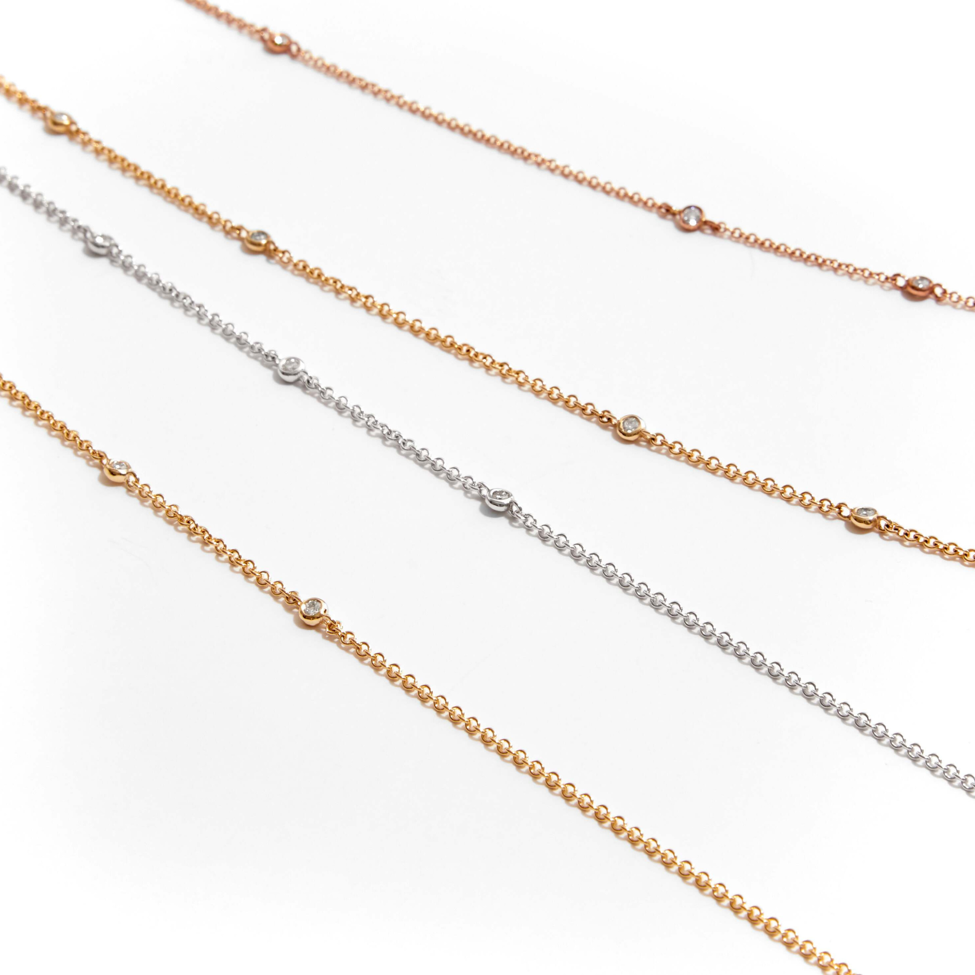 Natural diamond station necklace available in yellow gold, white gold and rose gold