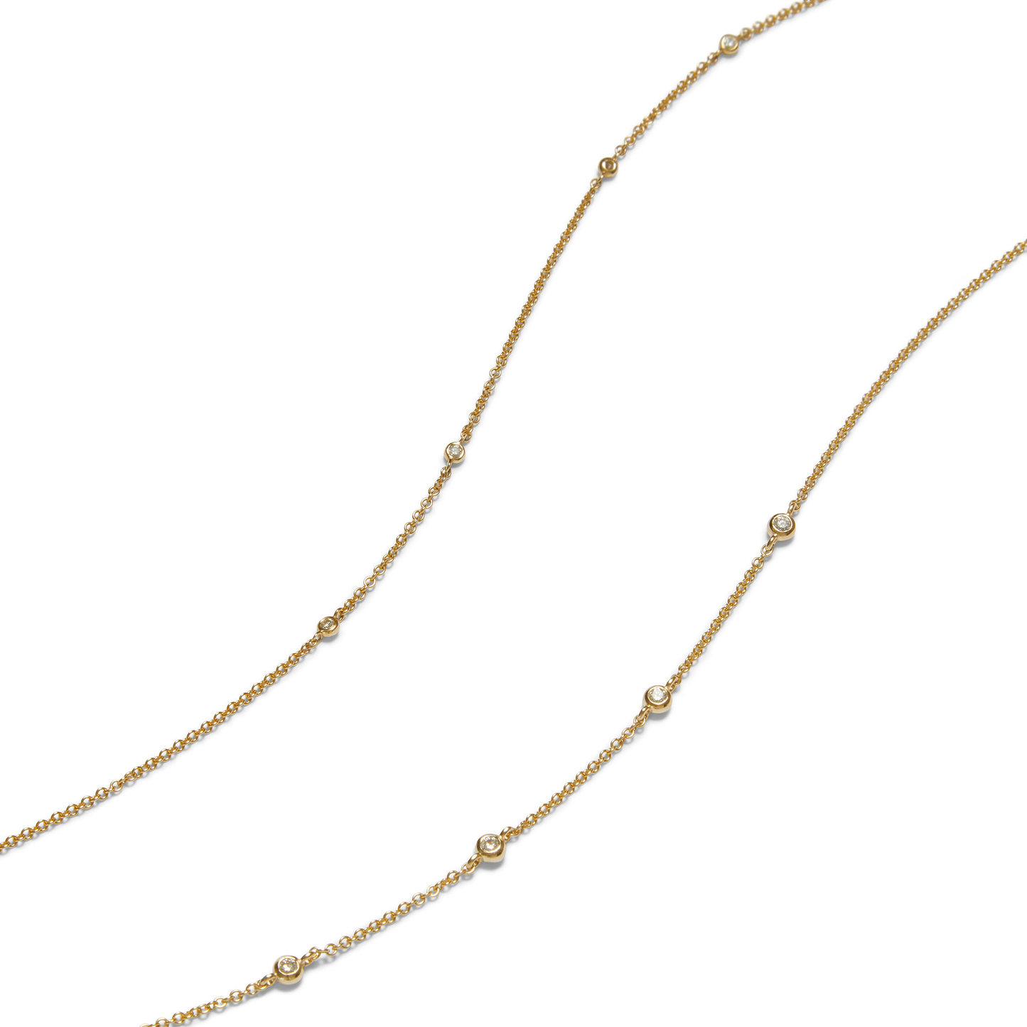 Fine natural diamond station necklace in 9ct yellow gold with bezel-set diamonds
