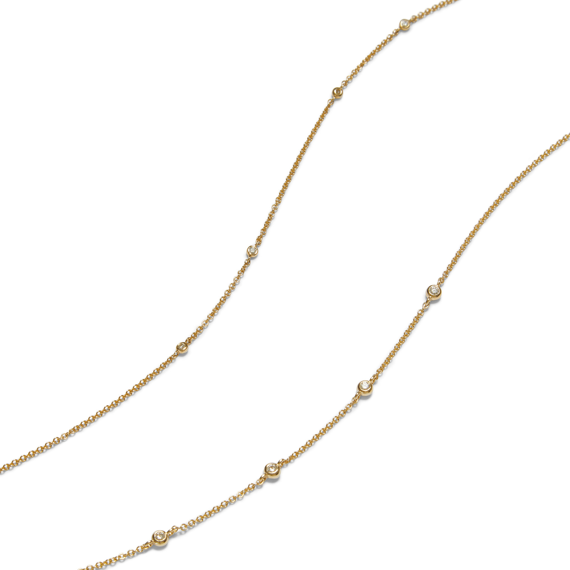 Fine natural diamond station necklace in 9ct yellow gold with bezel-set diamonds