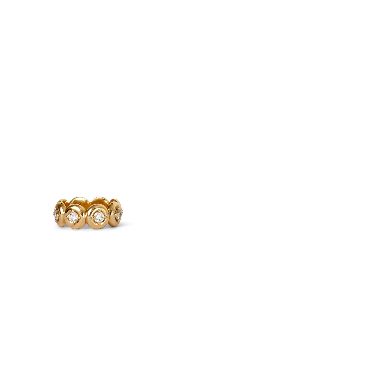 Close-up of a yellow gold lab grown diamond eternity ring