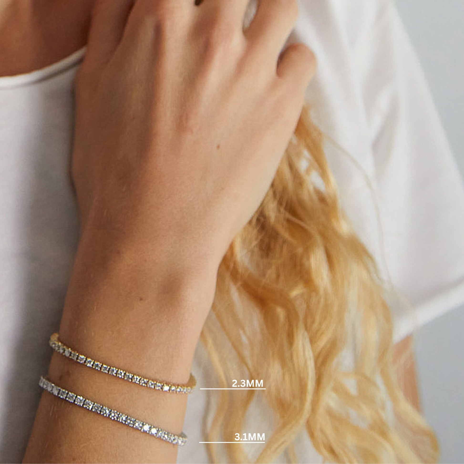 White and yellow gold lab grown diamond tennis bracelets