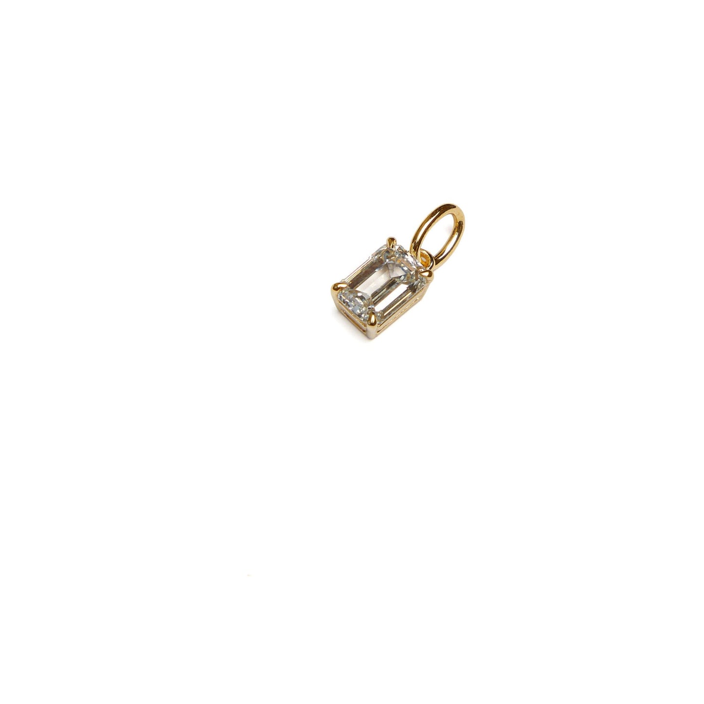 Emerald cut lab grown diamond pendant in 9ct yellow gold on white background