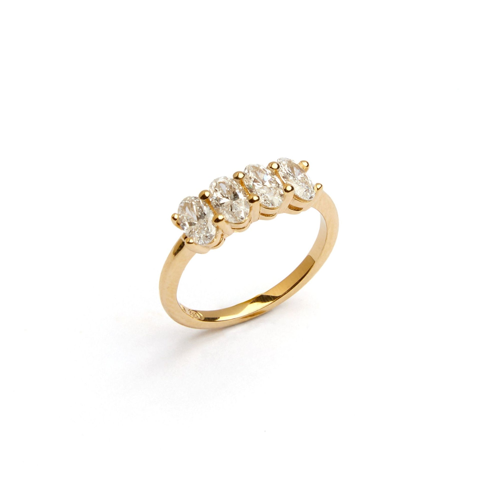 9ct yellow gold oval lab grown diamond ring on white background
