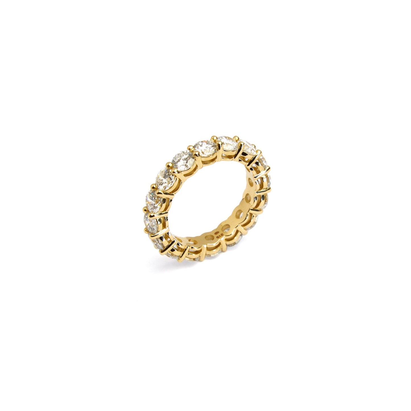 9ct yellow gold round lab grown diamond eternity ring on white background