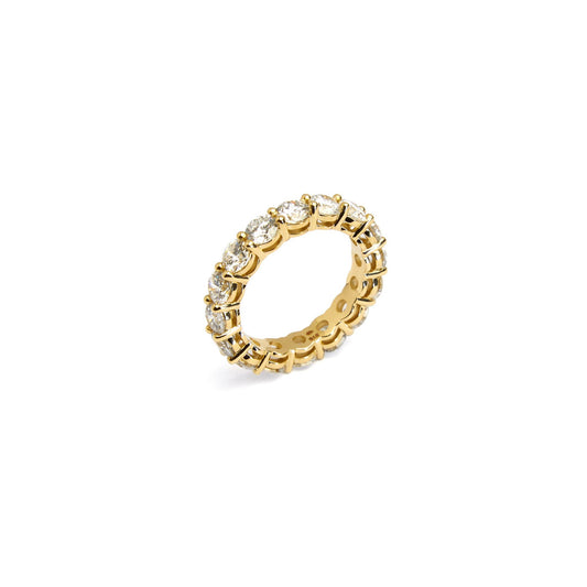 9ct yellow gold round lab grown diamond eternity ring on white background