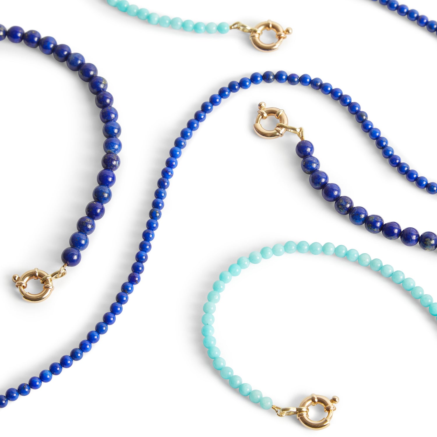 Lapis lazuli and amazonite gemstone bracelets in 9ct gold clasp — Colour Your Summer collection Thor Collective.