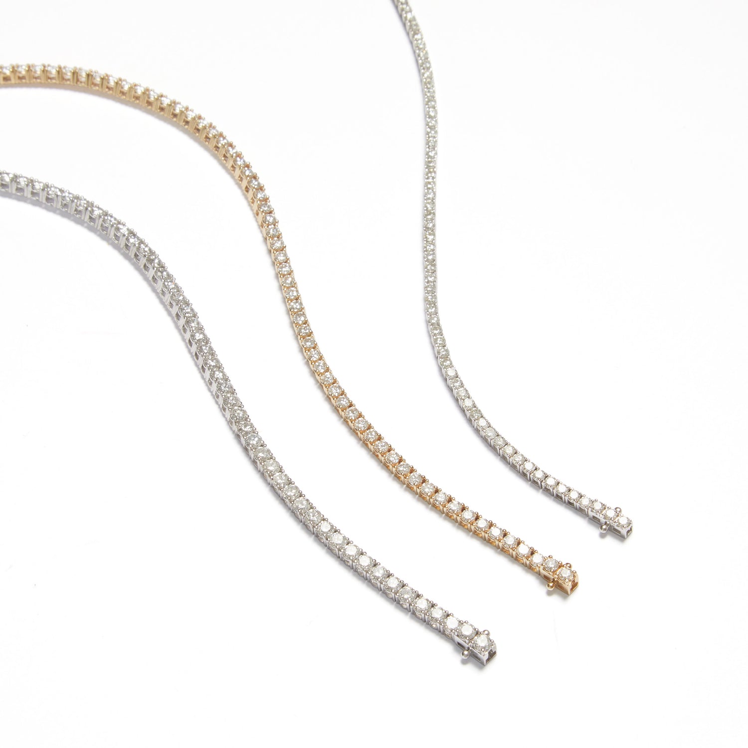 9ct gold lab-grown diamond tennis bracelets in yellow and white gold — elegant fine jewellery from Thor Collective’s Modern Heirloom Collection.