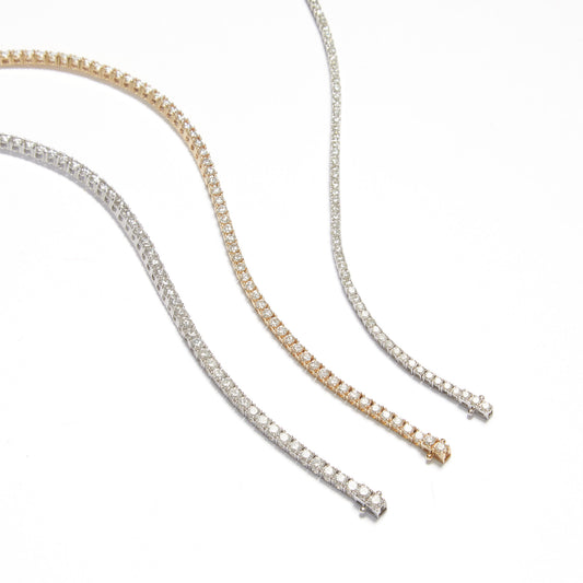 9ct gold lab-grown diamond tennis bracelets in yellow and white gold — elegant fine jewellery from Thor Collective’s Modern Heirloom Collection.