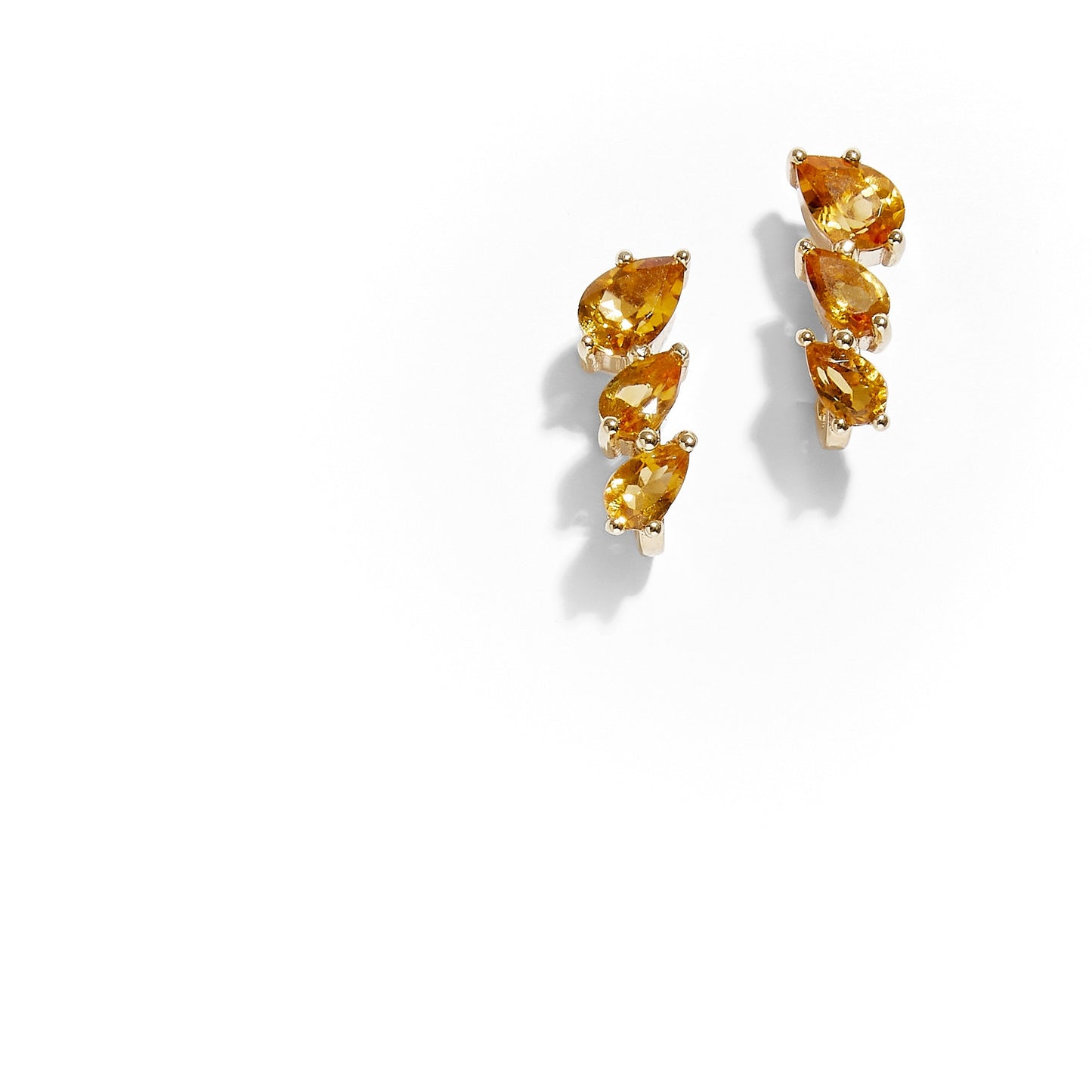 9ct yellow gold pear hoop earrings with graduated citrine gemstones