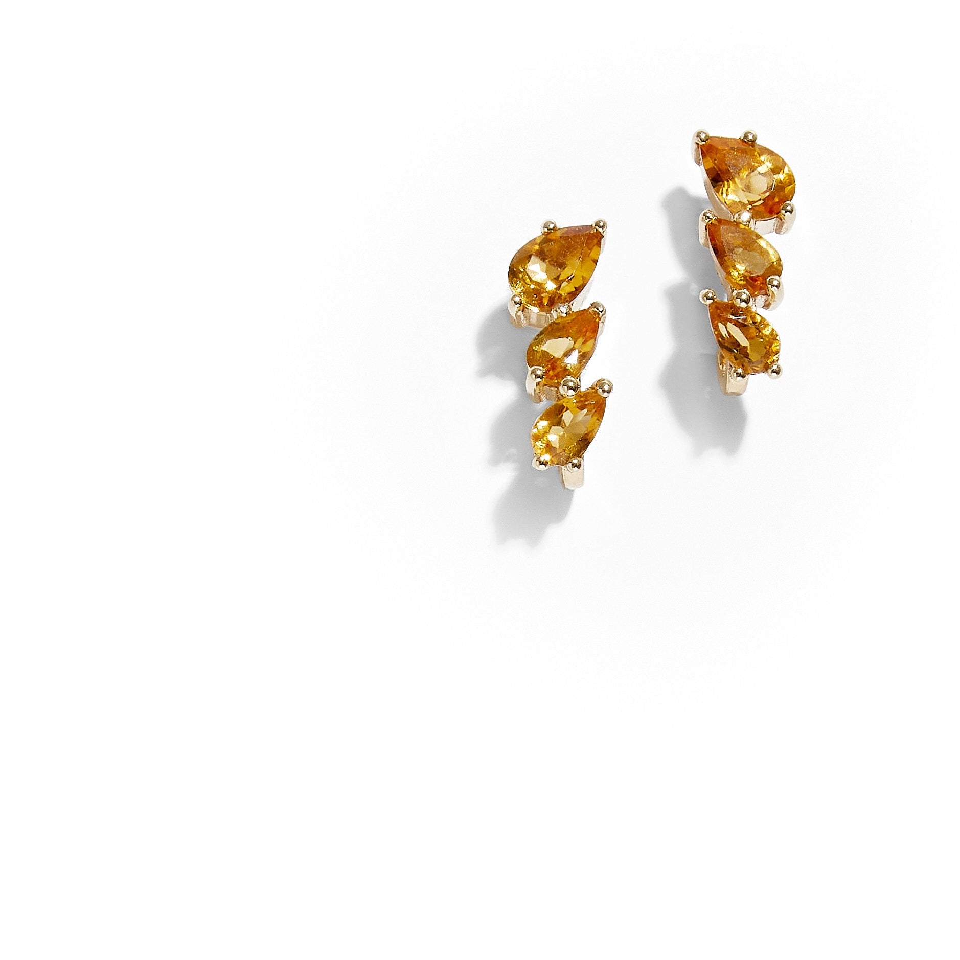 9ct yellow gold pear hoop earrings with graduated citrine gemstones