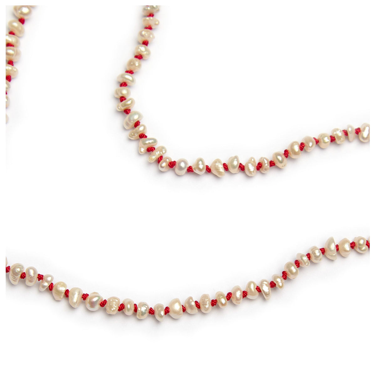 Freshwater pearl necklace hand-knotted on fine red thread