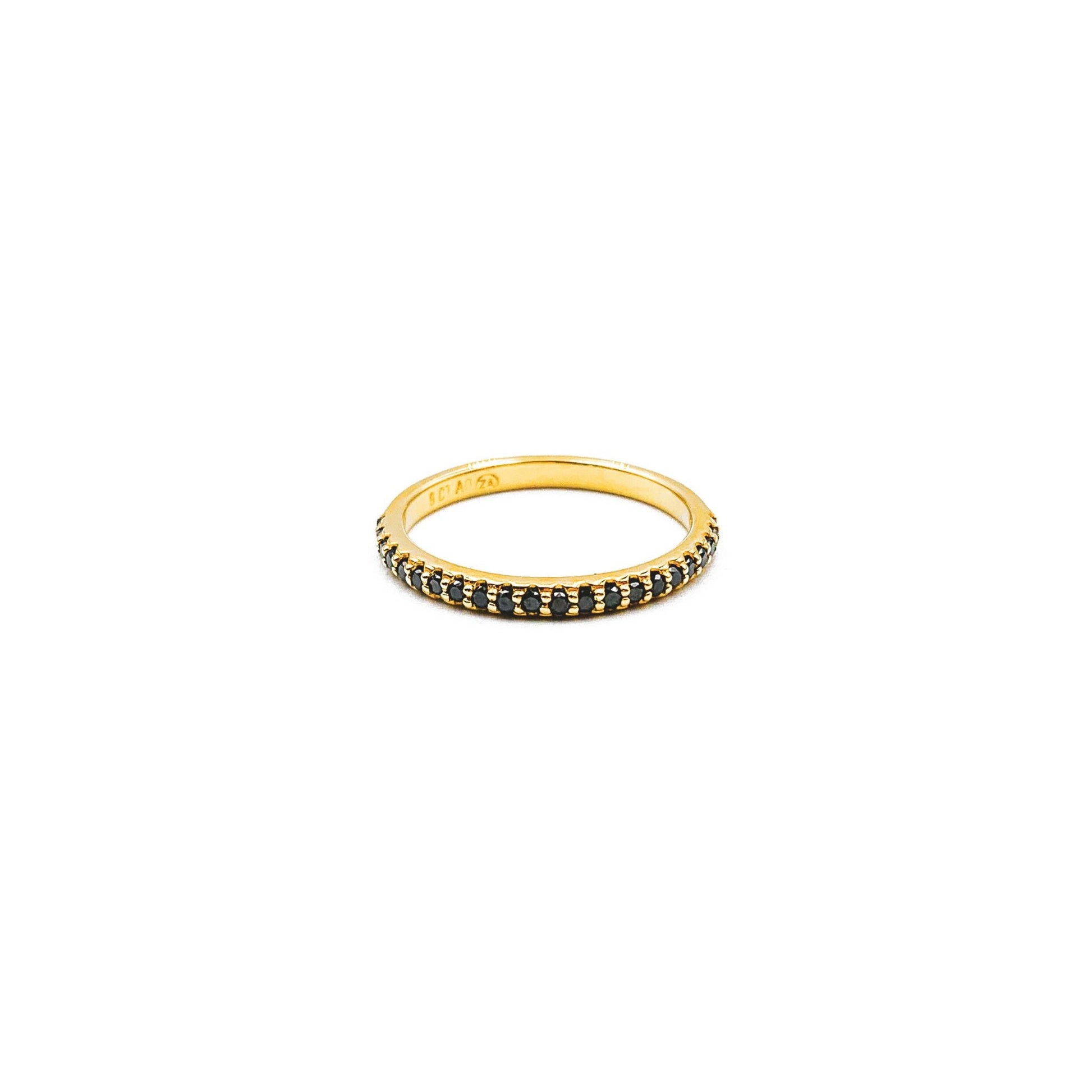 9ct yellow gold eternity ring with black diamond band 